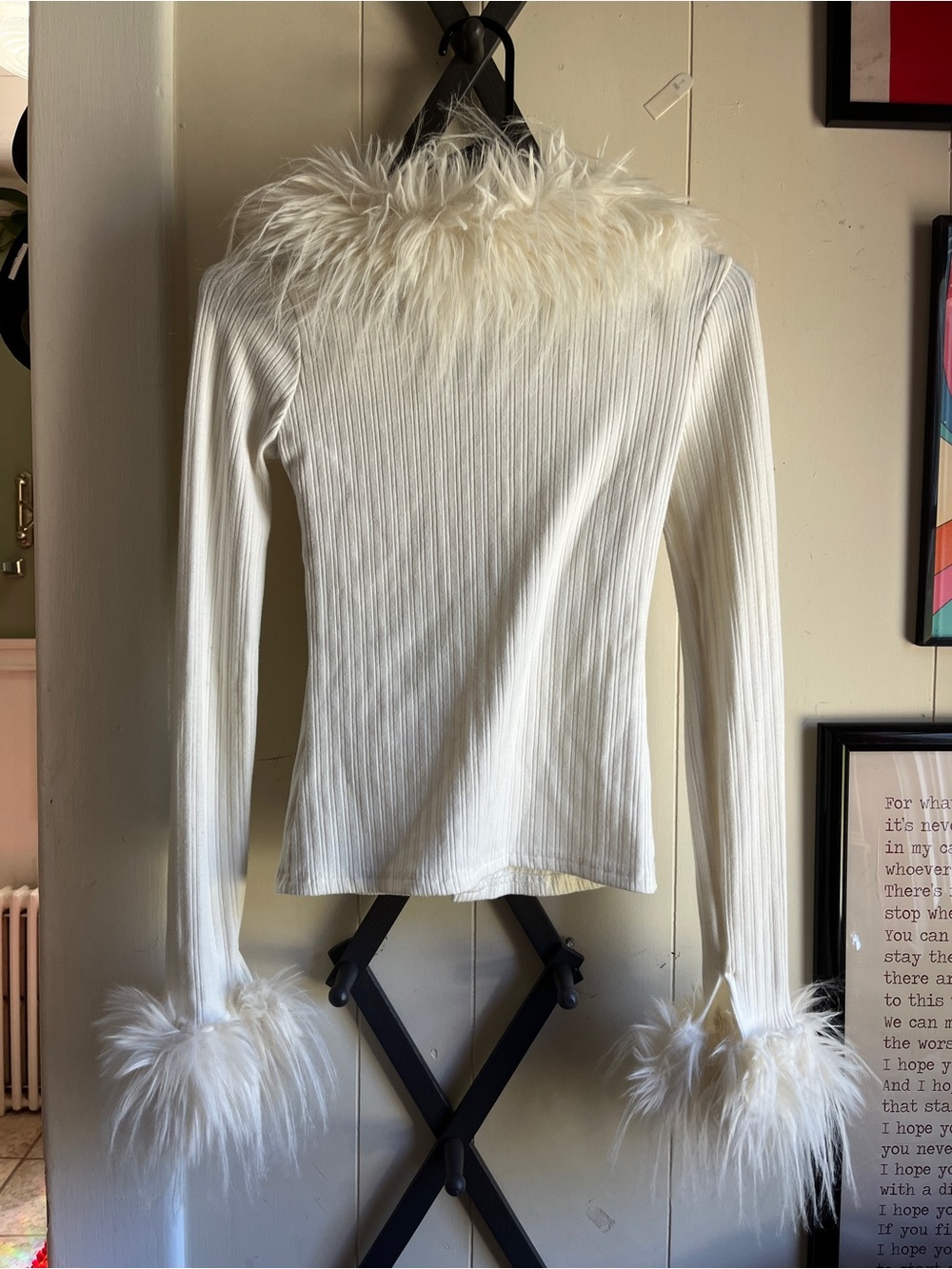 White Faux-Fur Trim Ribbed Button-Front Jacket - Picture 7 of 7
